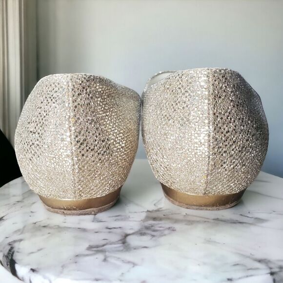 Jimmy Choo Glam Fairycore balletBeck Glitter Metallic Peep Toe Flats - Picture 8 of 11